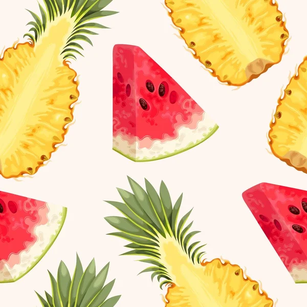 Ananas och vattenmelon sömlös — Stock vektor