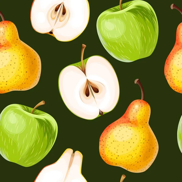 Manzana y pera sin costuras — Vector de stock