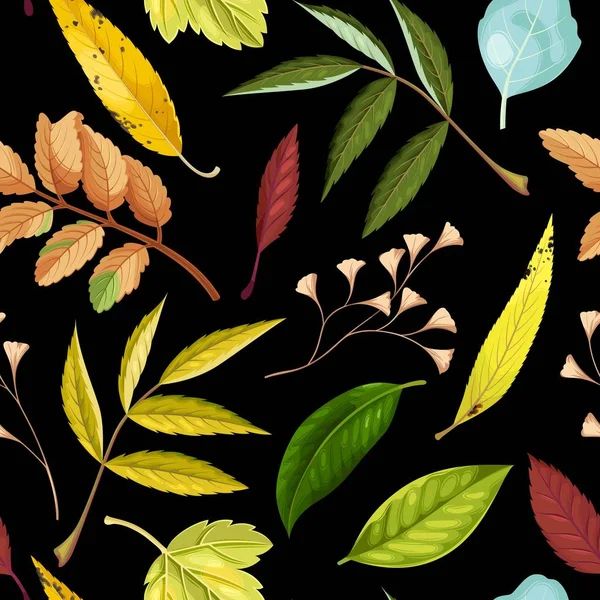 Naadloos patroon met groene en gele bladeren — Stockvector