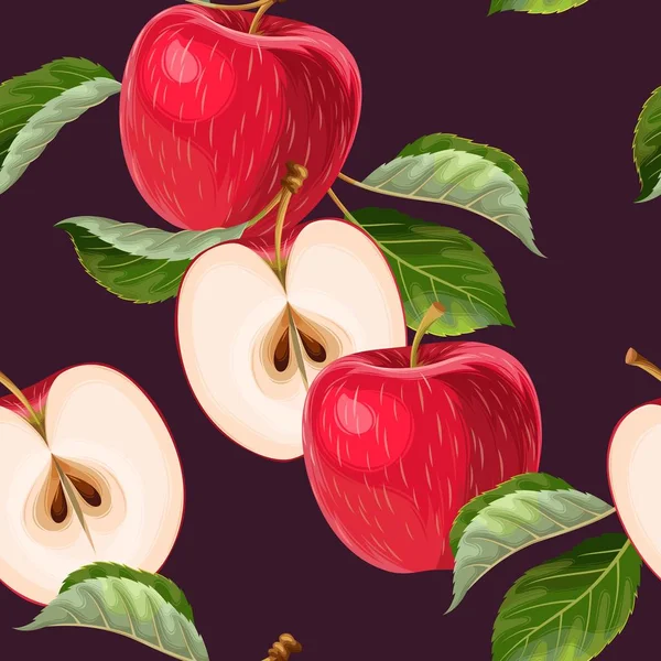 Nahtloses Muster mit roten Äpfeln und Blättern — Stockvektor