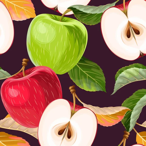 Nahtloses Muster mit roten und grünen Äpfeln — Stockvektor