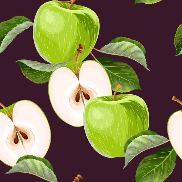 Χωρίς ραφή πρότυπο με πράσινα μήλα και τα φύλλα — Διανυσματικό Αρχείο