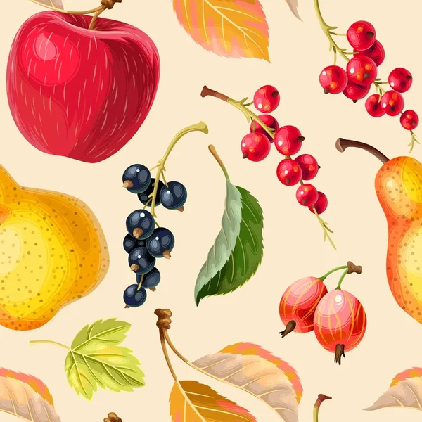 Винтажный бесшовный рисунок с яблоками и ягодами — стоковый вектор