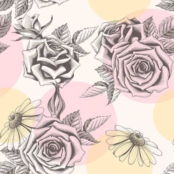 Modèle sans couture vectoriel avec des roses dessinées à la main — Image vectorielle