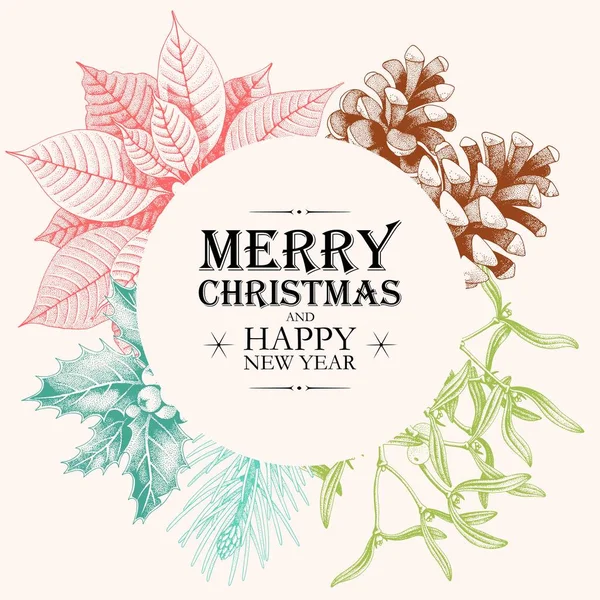 Cartão de Natal vetorial com cones de azevinho e pinheiro —  Vetores de Stock