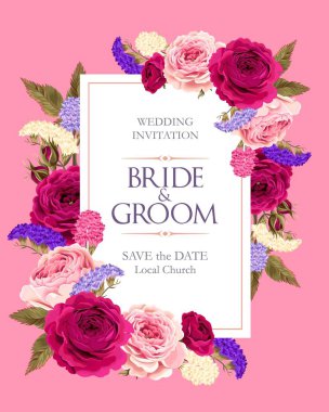 Vintage vektör kartı gül ve kuru çiçekler