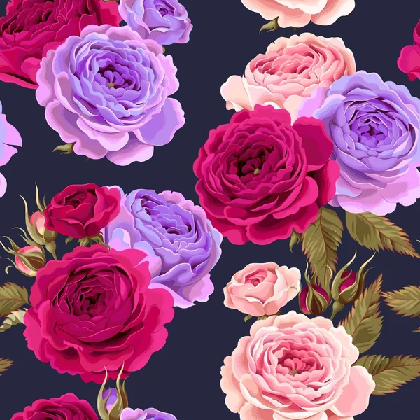 Padrão vetorial com rosas vintage, botões e folhas —  Vetores de Stock