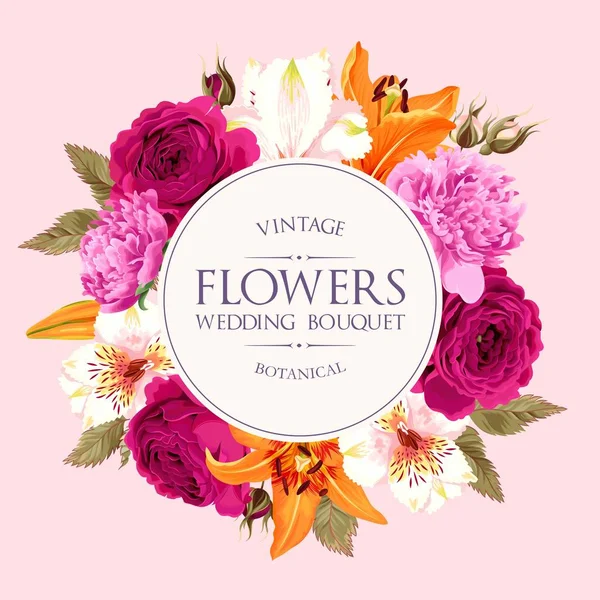 Διανυσματική κάρτα vintage με ροζ και πορτοκαλί λουλούδια — Διανυσματικό Αρχείο