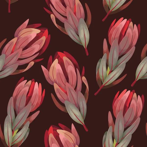 Vector seamless pattern with high detailed protea — Stock Vector