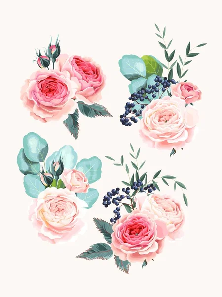 Wektor zestaw Vintage pastelowe kwiaty i liście — Wektor stockowy
