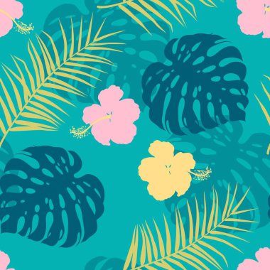 Ebegümeci ve palmiye yaprakları ile dikişsiz desen