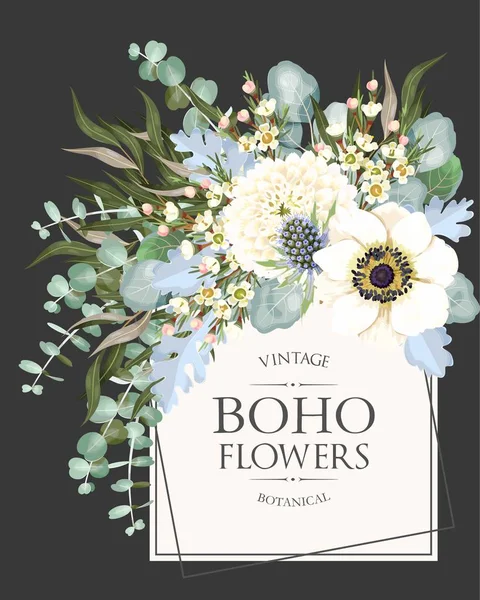 Vintage Bröllops kort med blommor och grönska — Stock vektor