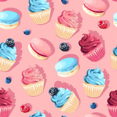 Dikişsiz pastel vektör yüksek detay cupcake desen