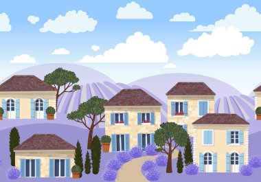 Beyaz Fransız evleri ile vektör dikişsiz sınır