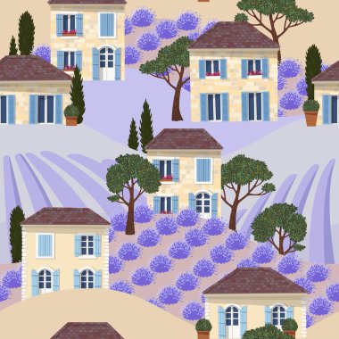 Beyaz fransız evleri ile vektör dikişsiz desen