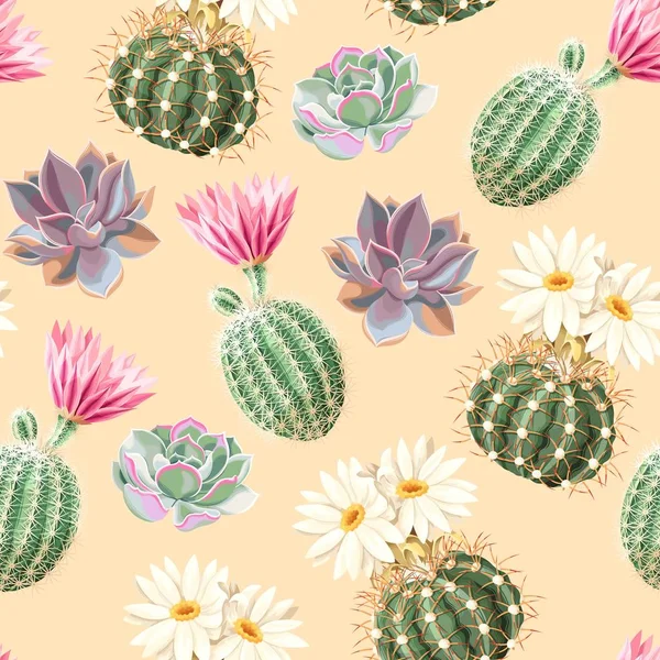 High detail succulent and cactus seamless pattern — Stock Vector
