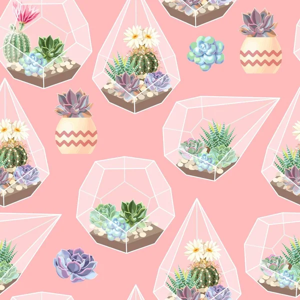 Modèle succulent et sans couture de cactus de détail élevé — Image vectorielle