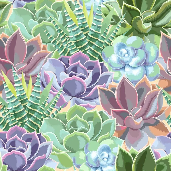 Vector seamless pattern with high detail succulent — Stock Vector