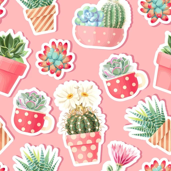 Hoog detail succulente en cactus naadloze patroon — Stockvector