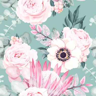 Pastel vintage çiçekli kusursuz vektör deseni