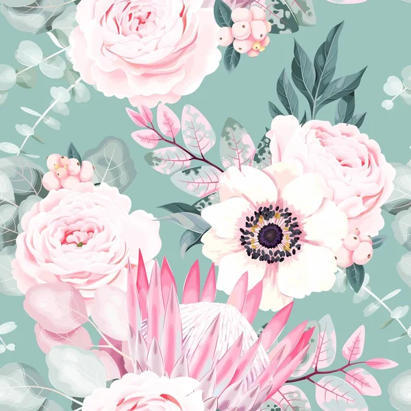 Motif vectoriel sans couture avec fleur vintage pastel — Image vectorielle