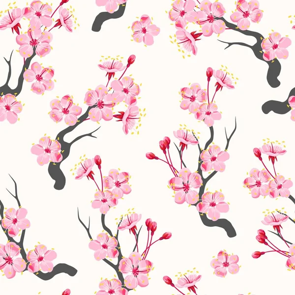 Vector seamless pattern with pink sakura branch — Stock Vector