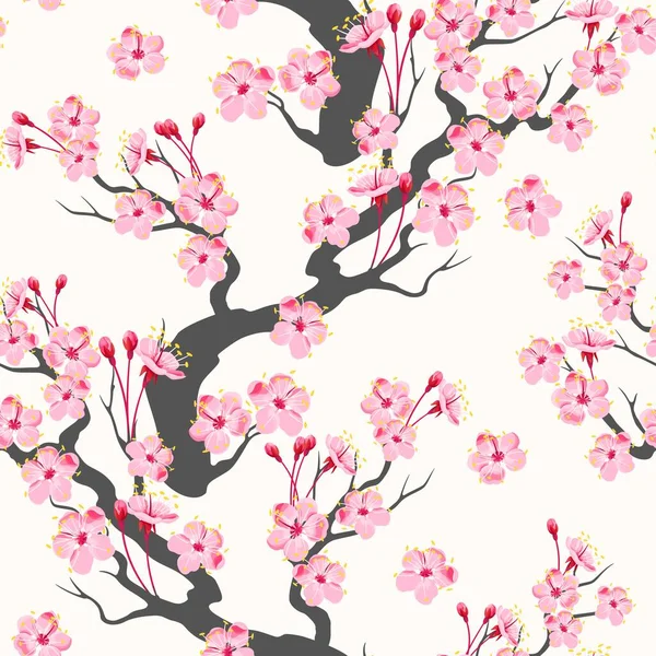 Vector seamless pattern with pink sakura branch — Stock Vector