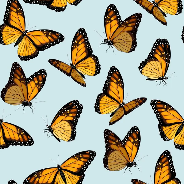 Patrones sin costura vectorial con mariposas monarca — Archivo Imágenes Vectoriales