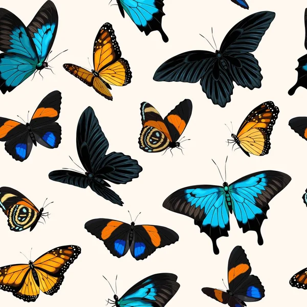 具有高度精细生动蝴蝶的矢量图案 — 图库矢量图片