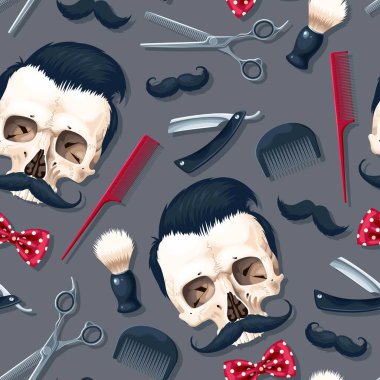 Berber dükkanı malzemeleriyle kusursuz vektör deseni