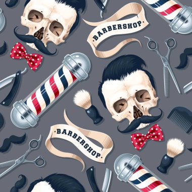 Berber dükkanı malzemeleriyle kusursuz vektör deseni