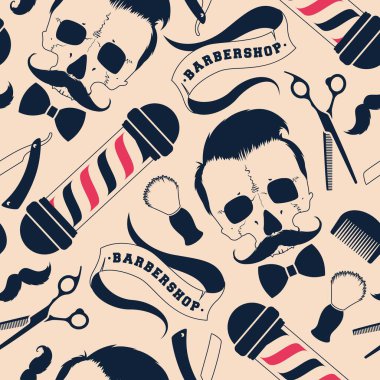 Berber dükkanı malzemeleriyle kusursuz vektör deseni