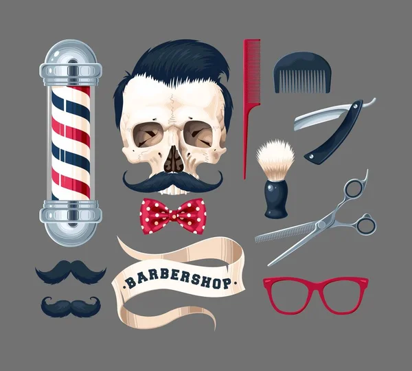 Berber dükkanı çizimlerinin büyük vektör kümesi