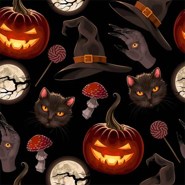 Vektor sömlöst mönster för Halloween med pumpa — Stock vektor