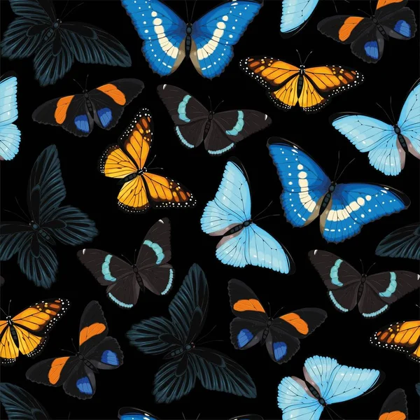 Patrón sin costuras con mariposas azules y amarillas — Archivo Imágenes Vectoriales