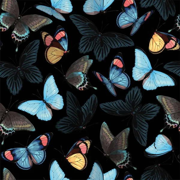 Patrón sin costuras con mariposas azules y amarillas — Vector de stock