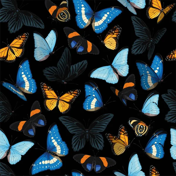 Patrón sin costuras con mariposas azules y amarillas — Archivo Imágenes Vectoriales