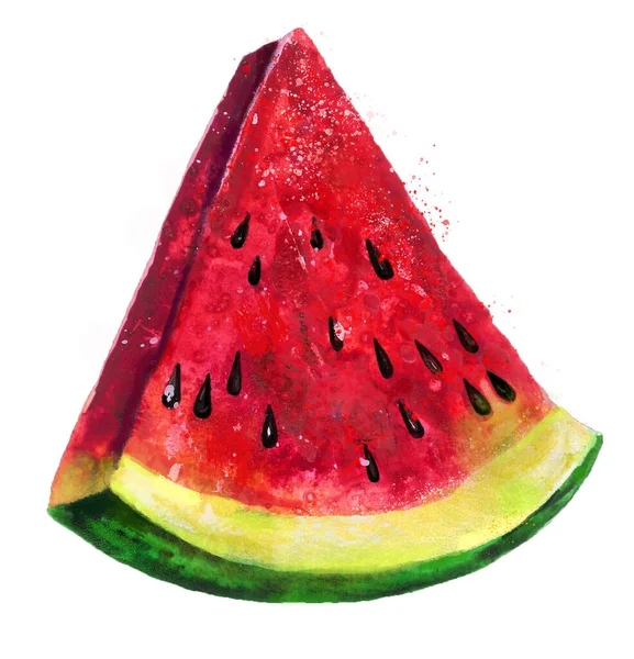Piece Watermelon Color Element White Background Watercolor — Stock Photo, Image
