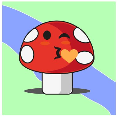 Şirin mantar sebzeleri çizgi film yüz maskotu karakter tasarımı