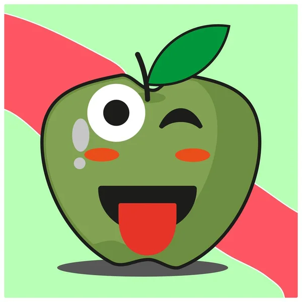 Leuke Groene Appel Fruit Cartoon Gezicht Mascotte Karakter Vector Ontwerp — Stockvector