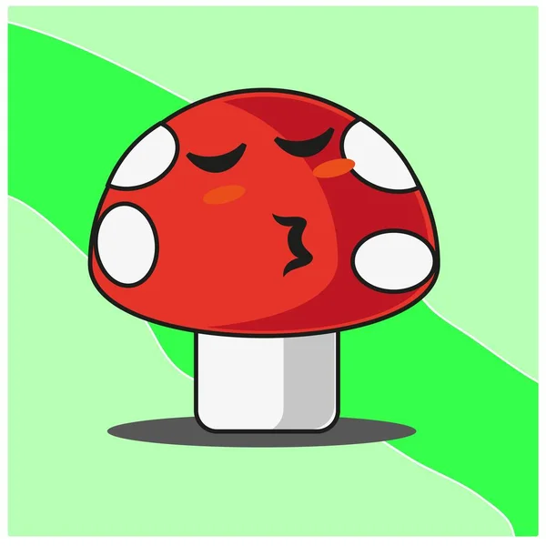 Cute Mushroom Vegetables Cartoon Face Mascot Character Vector Design — Stock Vector