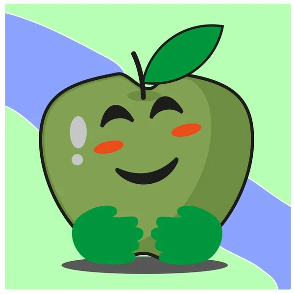 Leuke Groene Appel Fruit Cartoon Gezicht Mascotte Karakter Vector Ontwerp — Stockvector