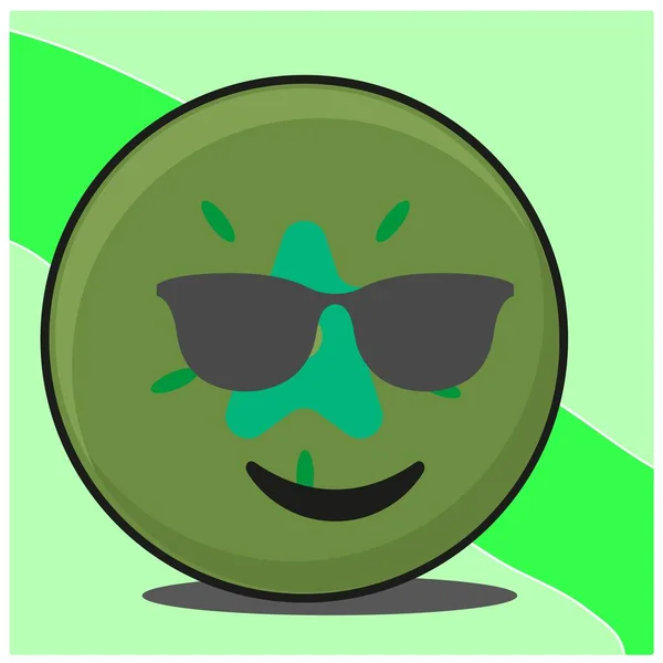 Lindo Verde Manzana Fruta Caricatura Cara Mascota Carácter Vector Diseño — Vector de stock