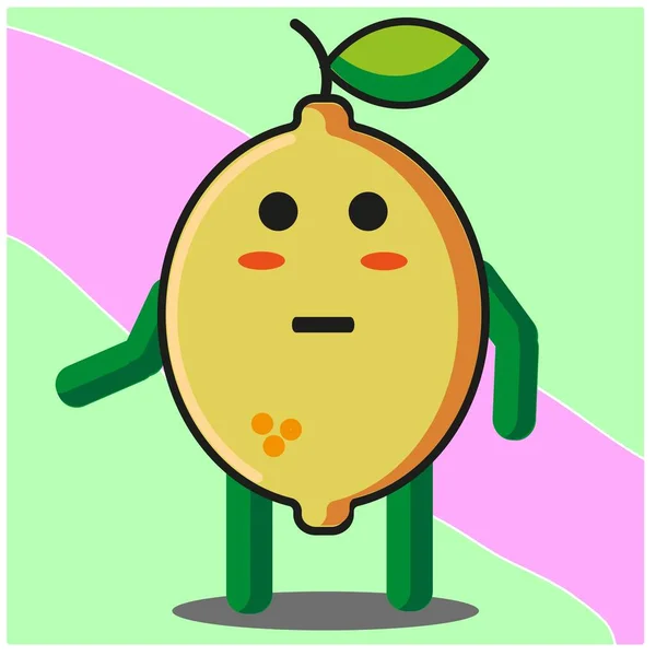 Mignon Agrumes Citron Fruits Dessin Animé Visage Mascotte Personnage Avec — Image vectorielle