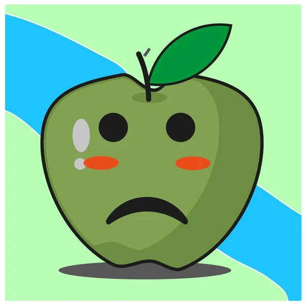 Niedliche Grüne Apfelfrucht Cartoon Gesicht Maskottchen Charakter Vektor Design — Stockvektor