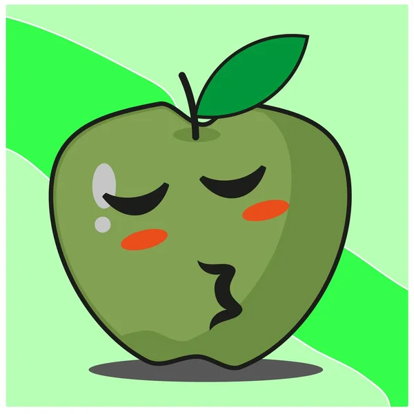 Leuke Groene Appel Fruit Cartoon Gezicht Mascotte Karakter Vector Ontwerp — Stockvector
