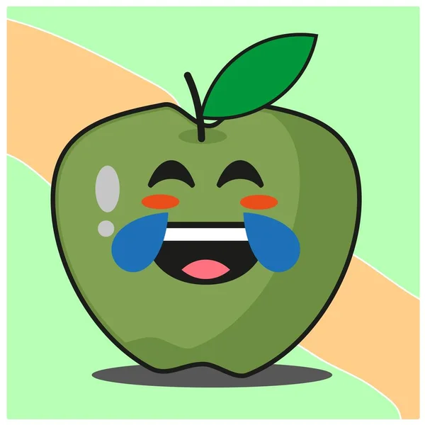 Cute Green Apple Fruit Cartoon Face Mascot Character Vector Design — 스톡 벡터