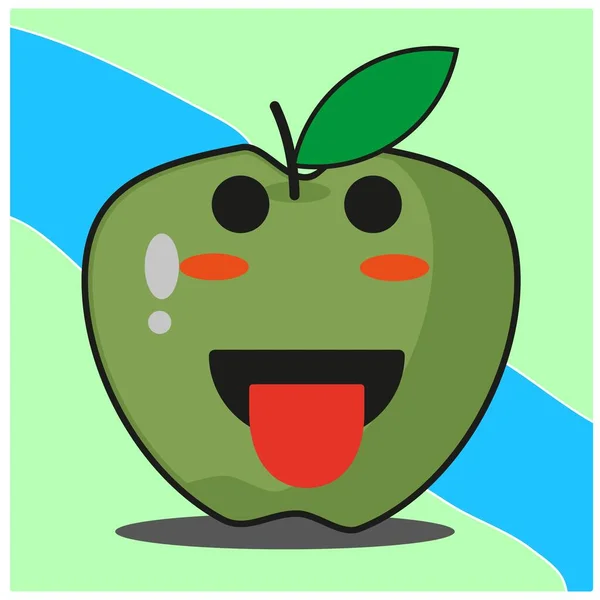 Leuke Groene Appel Fruit Cartoon Gezicht Mascotte Karakter Vector Ontwerp — Stockvector