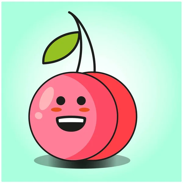 Mignon Fruit Cerise Emoticon Dessin Animé Mascotte Conception Personnage — Image vectorielle