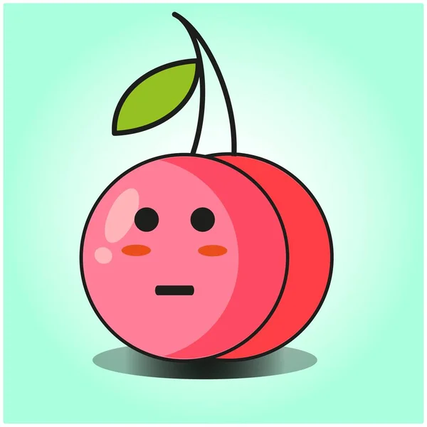 Lindo Fruta Cereza Emoticono Dibujo Animado Mascota Carácter Diseño — Archivo Imágenes Vectoriales